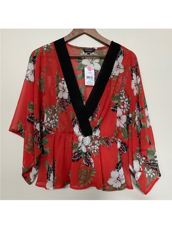 George Tops - ☀️ George ☀️ bright red floral blouse